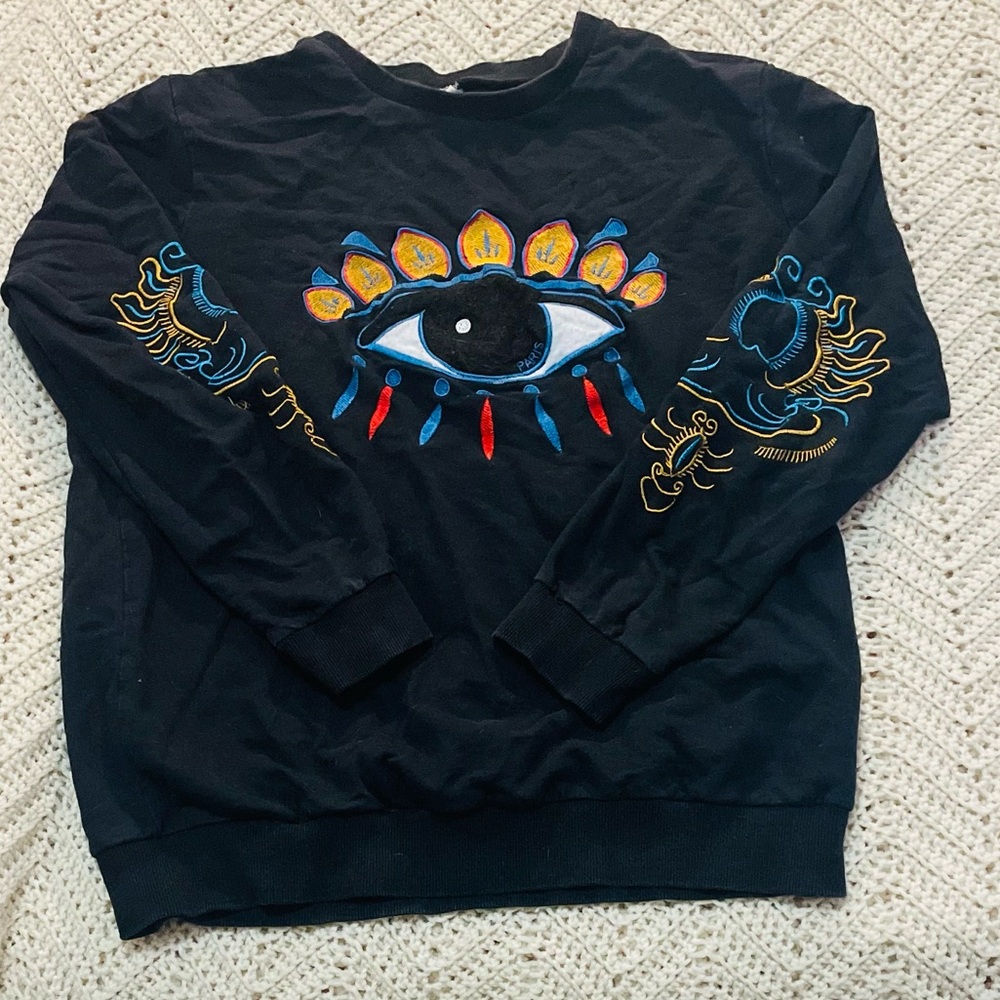 Black and Orange Crewneck Sweater with Eye Design